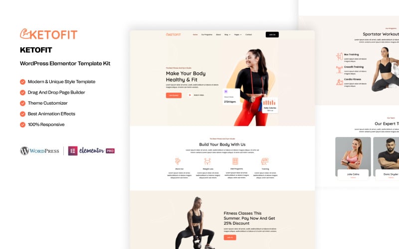 Keto Fit – Комплект шаблонів WordPress Elementor для здоров'я та фітнесу