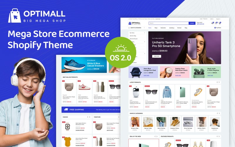 Optimall - Mega Store, адаптивная тема Shopify 2.0
