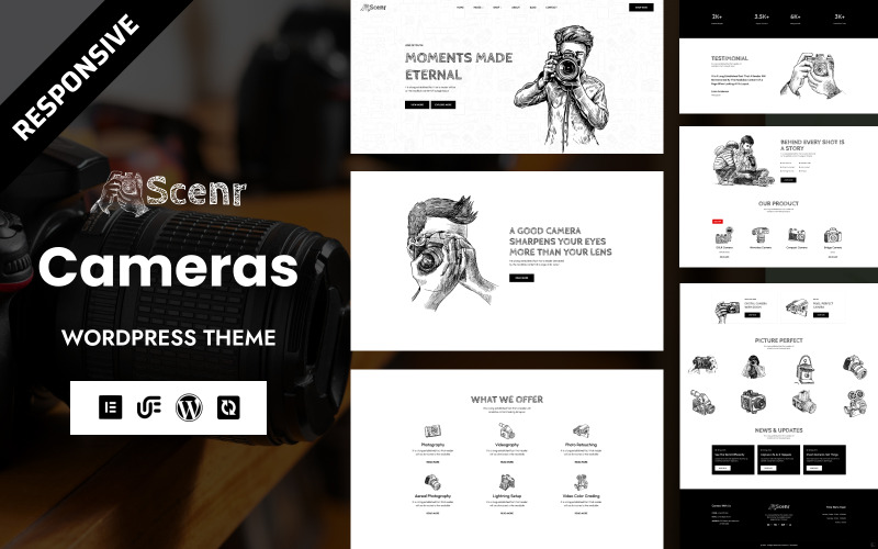 Scenr - Fényképezőgépek és videokamerák Woocommerce WordPress Elementor sablon