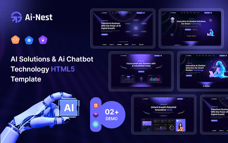 Ai-Nest – AI-oplossingen en AI-chatbot HTML5-technologie websitesjabloon