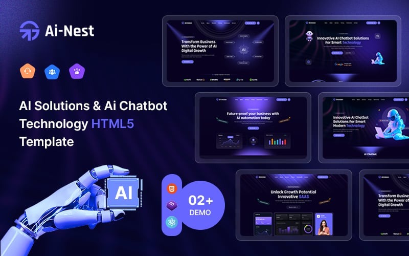 Ai-Nest – Hemsidesmall för AI-lösningar och AI-chatbotar med HTML5-teknik