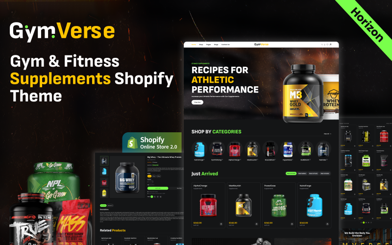 Gymversa – Fitnesz kiegészítők és egészséges táplálkozási áruház Shopify Horizon téma