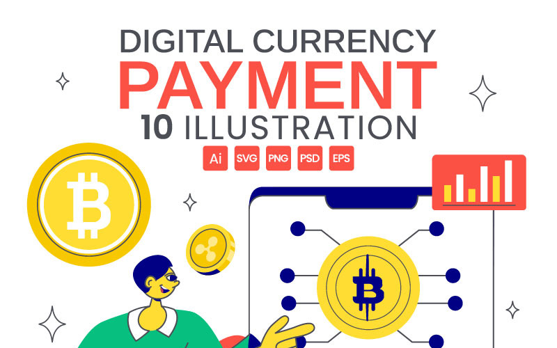 10 illustrationer av digital valutabetalning