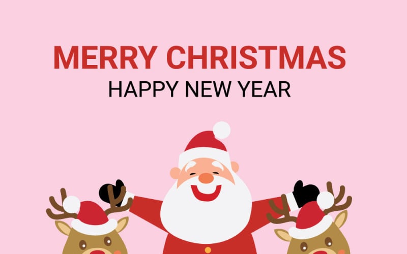 Santa Claus with Two Happy Reindeer Cartoon Christmas Vector