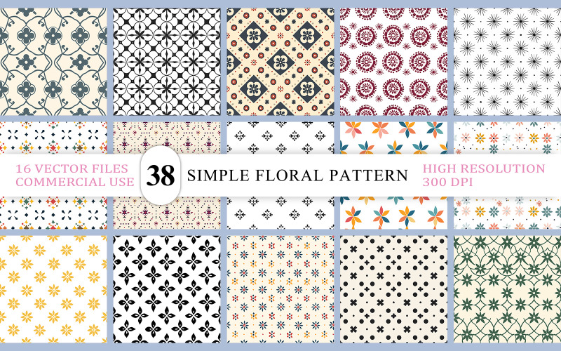 Conjunto de design geométrico com motivos florais simples | Padrão vetorial floral geométrico com ornamentos minimalistas