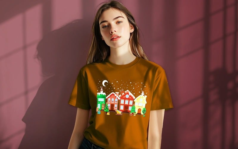 Digital nedladdning av julhus-T-shirtdesign, festlig semestergrafik för familj och vänner
