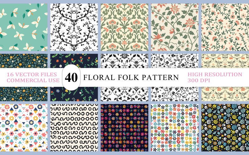 Fundo botânico vintage sem costura | Vetor de flores decorativas sem costura | Vetor floral de arte popular