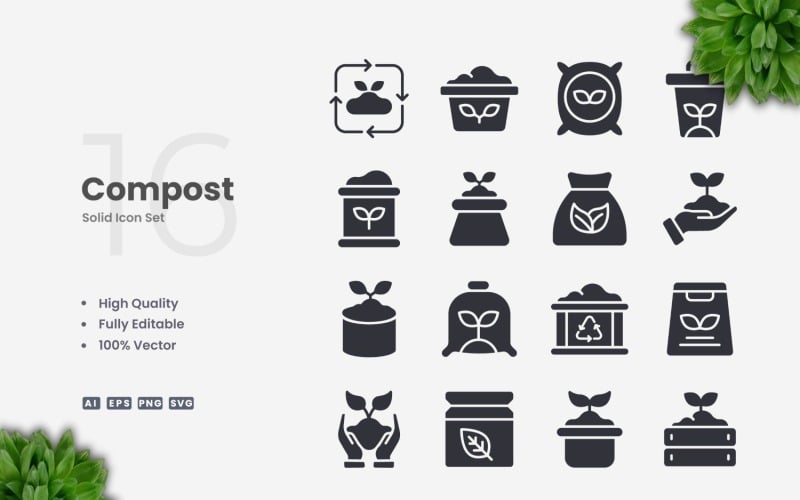16 Kompost-Solid-Icons Set