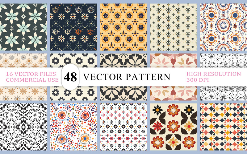 Arrière-plans vectoriels classiques à motifs floraux et carrelés | Ensemble de motifs ornementaux et vintage sans couture