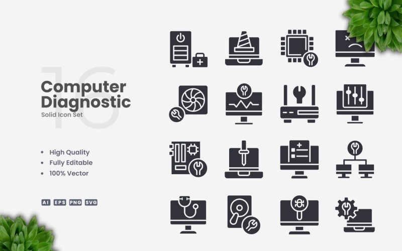 16 vaste pictogrammen voor computerdiagnostiek