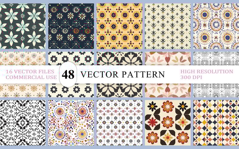 Klasszikus csempe és virágos vektor hátterek | Díszes és vintage zökkenőmentes mintakészlet