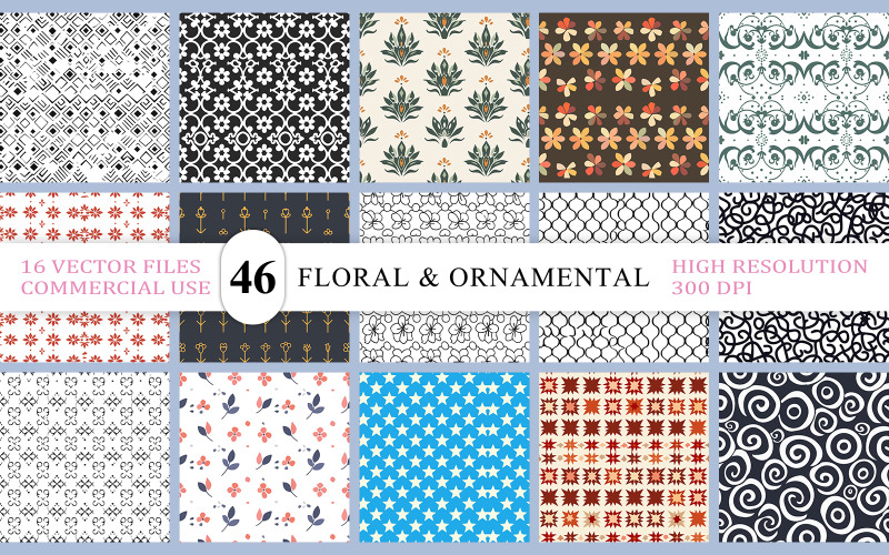 Pacchetto di motivi botanici e damascati vintage | Pacchetto di design senza soluzione di continuità con linee ornamentali