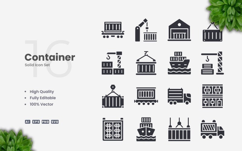 16 Container Solid Icons Set