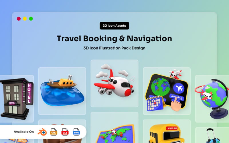 Reisebuchung und Navigation 3D Icon Pack