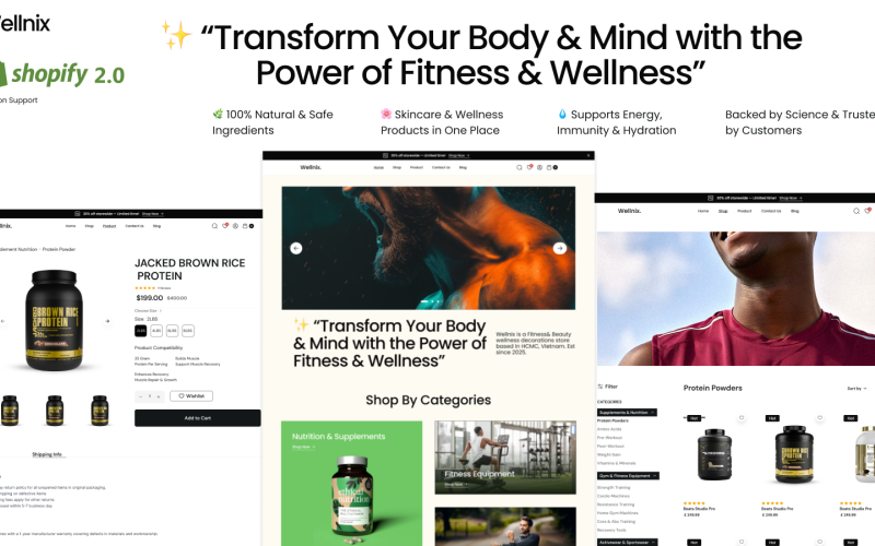 Wellnix — Shopify 2.0-tema för Wellness- och kosttillskottsbutik