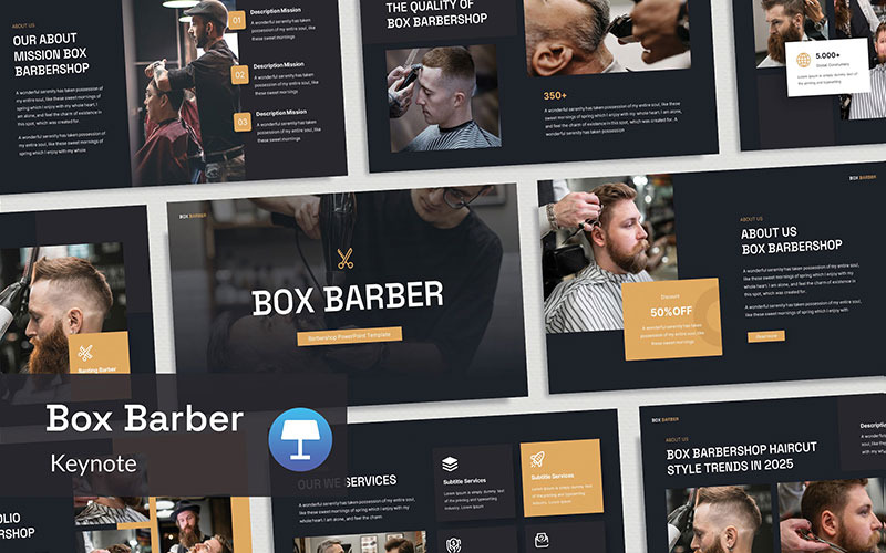 Box Barber — шаблон презентации основного доклада для парикмахерской