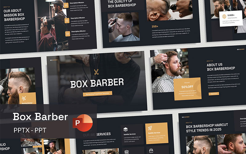 Box Barber - Modello di presentazione PowerPoint per barbiere