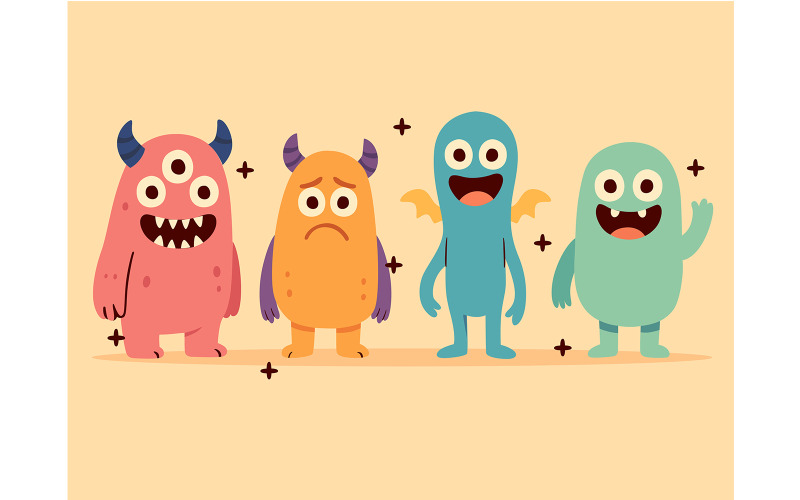 Tecknad monstergrupp (platt design)