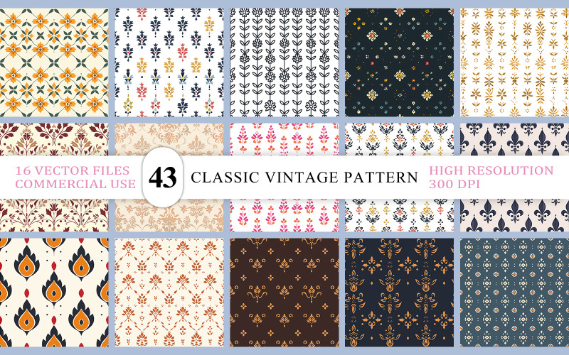 Ensemble vectoriel de motifs botaniques ornementaux Collection de motifs floraux et damassés de luxe