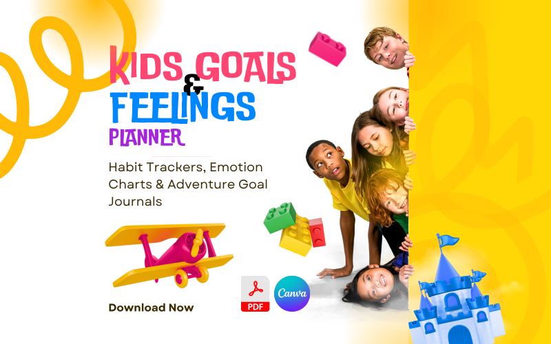 Planificador de metas y sentimientos para niños | Registro de hábitos, gráficos de emociones y diarios de objetivos de aventura