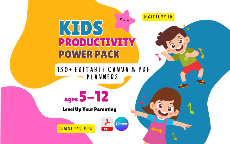 Paquete de productividad para niños | Más de 130 planificadores editables en Canva y PDF para niños
