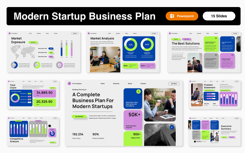 Modèle PowerPoint de plan d'affaires pour startup moderne