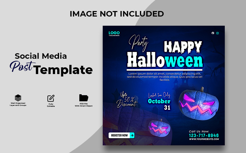 Impreza Halloween Niebieski Świecący Post w Mediach Społecznościowych
