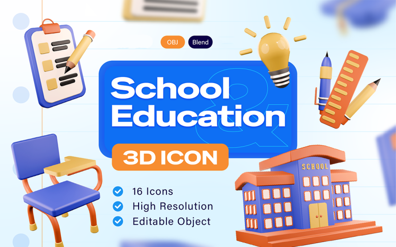 Ikony 3D szkoły i edukacji