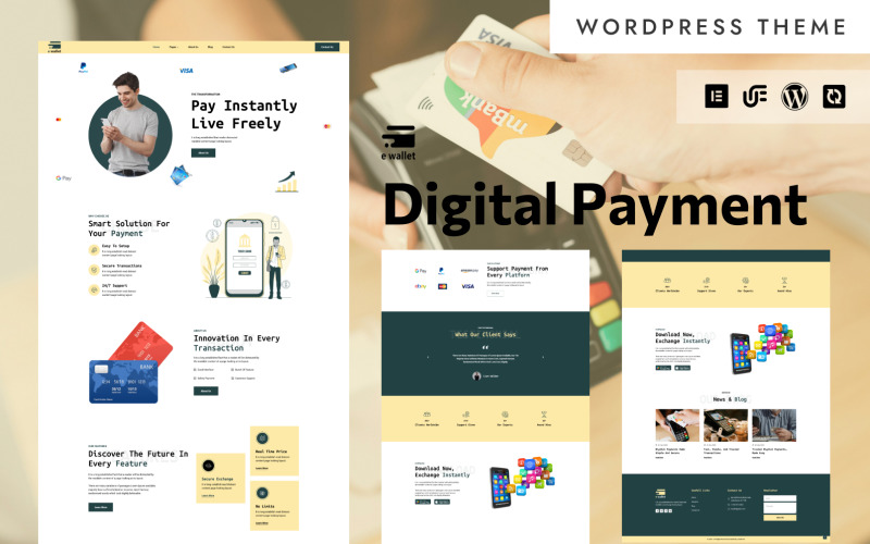 E-wallet - WordPress Elementor-thema voor digitale bank- en kaartbetalingsdiensten