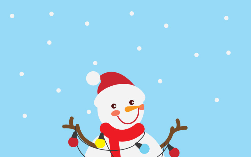 Muñeco de nieve festivo enredado con luces navideñas. Vector