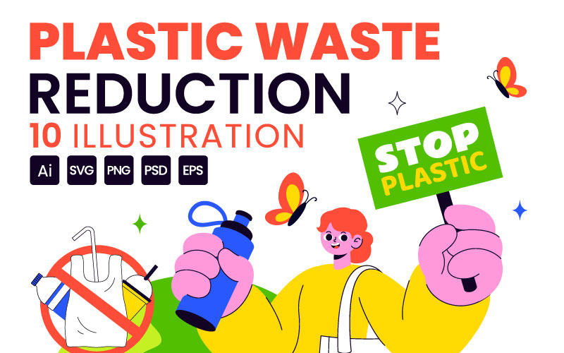10 Illustrationer för minskning av plastavfall