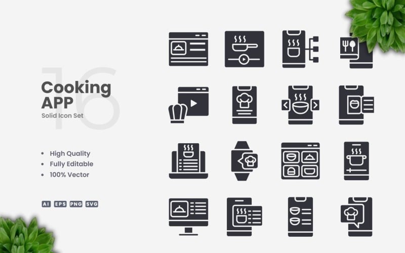 16 Cooking App Solid Icons Set