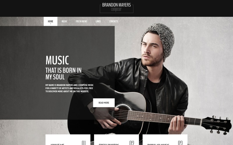 Брендон Майерс - чуйний стильний HTML-шаблон веб-сайту співака