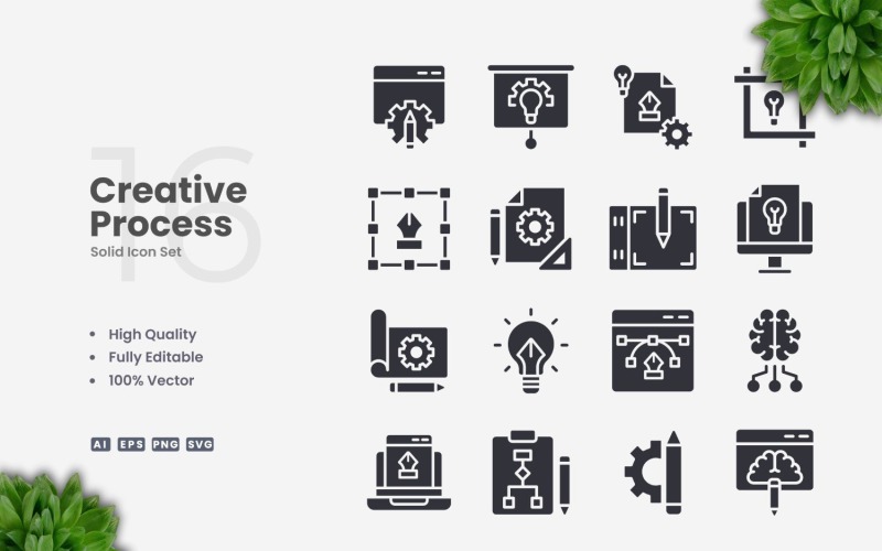 16 Set vaste pictogrammen voor creatieve processen