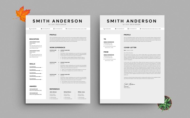 Modello moderno di curriculum e lettera di presentazione per designer UIUX - Layout CV professionale