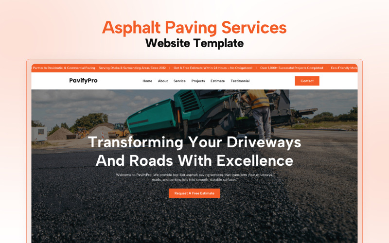 PavifyPro - Plantilla Elementor para pavimentación asfáltica