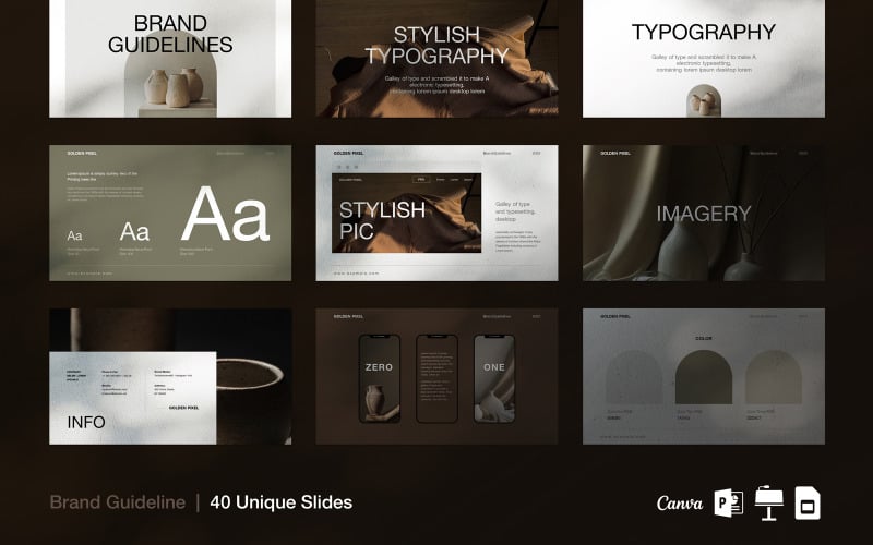 Modello di linee guida del marchio con Canva, PowerPoint, Keynote, Google Slides
