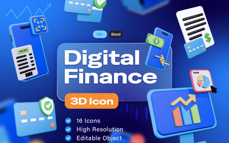 Pakiet ikon 3D finansów cyfrowych