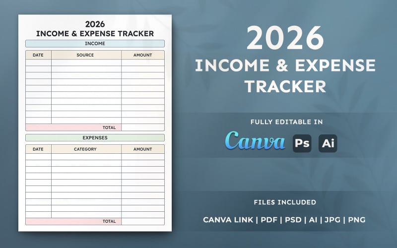 2026 Income and Expense Tracker – Budget Planner Template, Printable ...