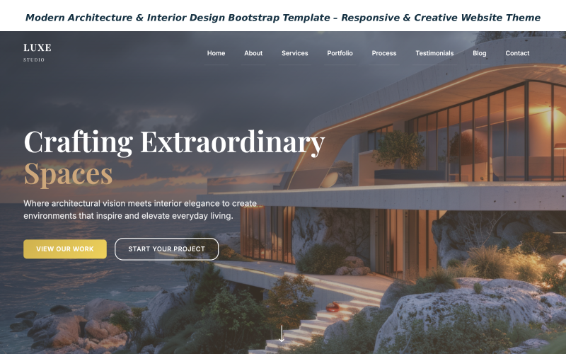 Moderne architectuur en interieurontwerp Bootstrap responsieve template met AI-chatbot plugin