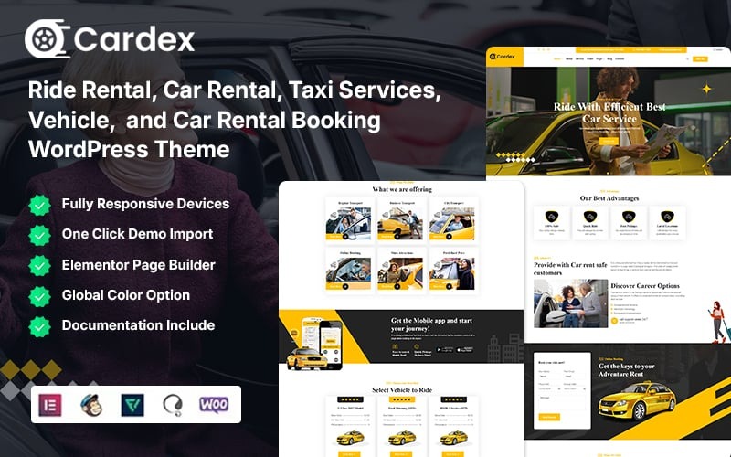 Cardex - WordPress-tema för uthyrning av resor, biluthyrning, taxitjänster, fordon och bokning av biluthyrning