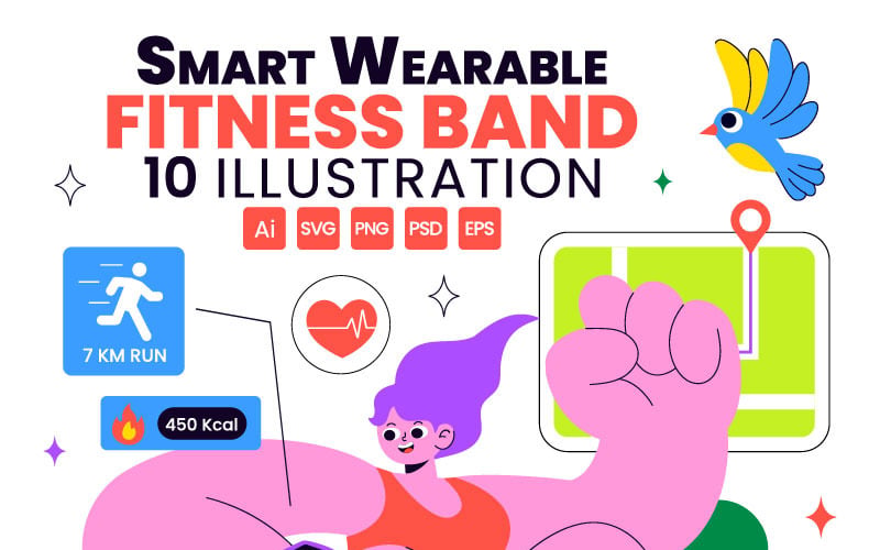 10 illustrationer av smarta bärbara fitnessarmband