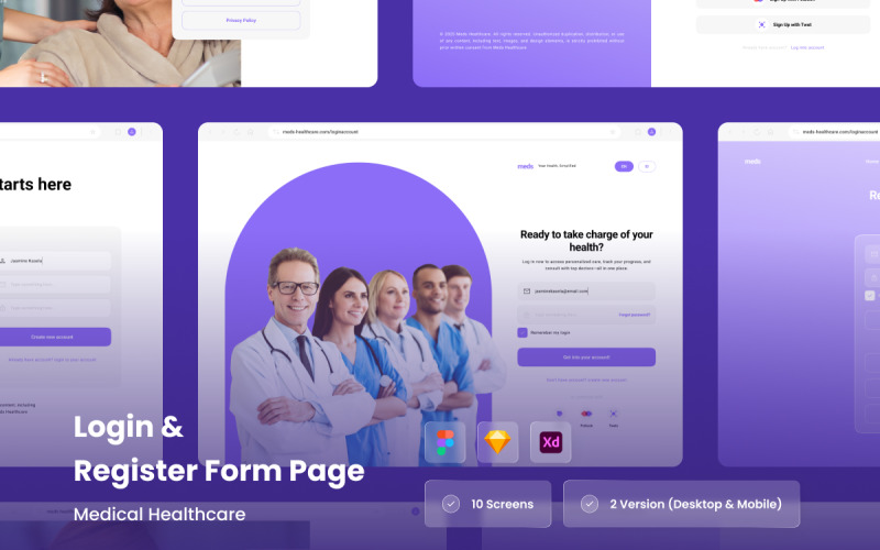 UI sada pro přihlášení a registraci do lékařské kliniky – web a mobilní zařízení