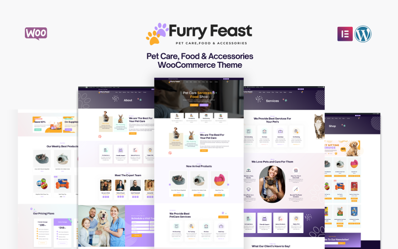 Furry Feast - Šablona Elementor WooCommerce pro péči o domácí mazlíčky, krmivo a doplňky