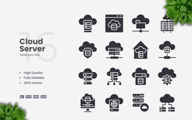 16 Cloud Server Solid Icons Set