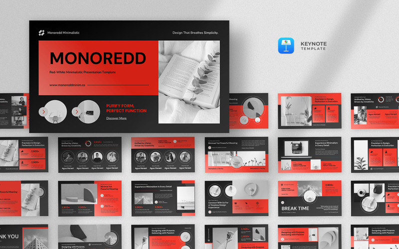 Monoredd – Rote minimalistische Pitchdeck-Keynote-Vorlage