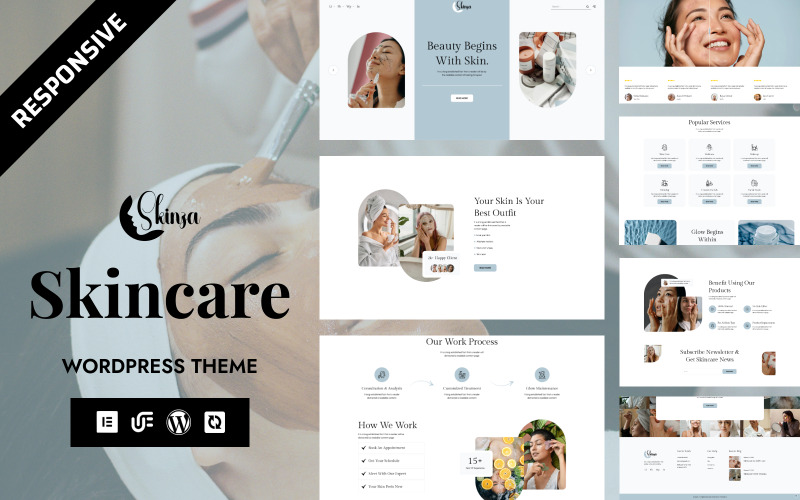 Skinza - Hudvård, Kosmetika, Massage, Skönhet & Wellness WordPress Elementor-tema