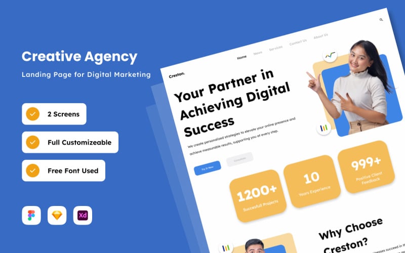 Creston - Landingspagina voor digitale marketing van een creatief bureau