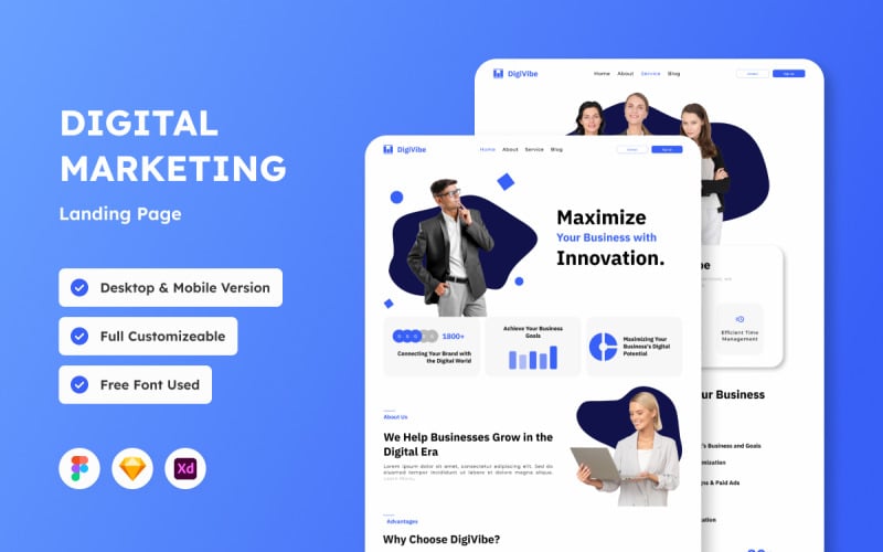 DigiVibe - Landningssida för kreativ byrå för digital marknadsföring