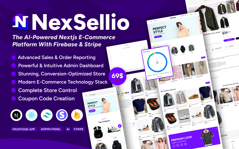 NexSellio 是一款基于 NextJS、Firebase 或 Tailwind UI 构建的高性能完整电子商务解决方案。